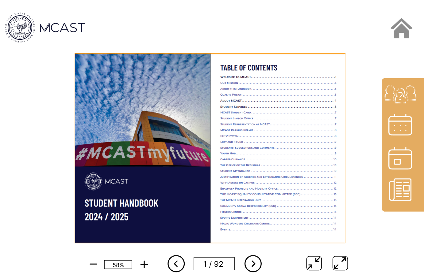 Noticeboard handbook screen