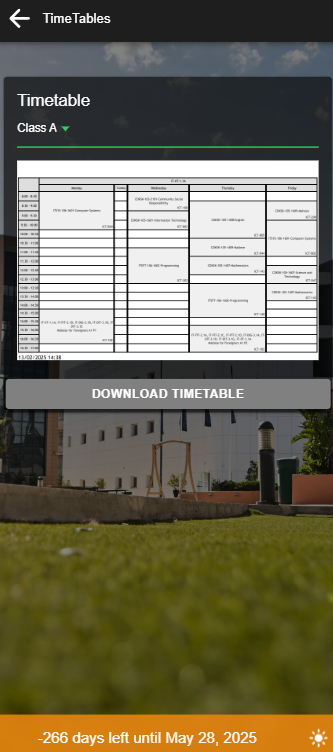 Mobile app timetable screen